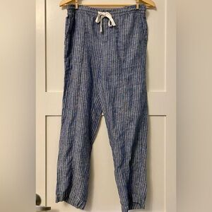 Roots linen pants, EUC, blue/white, size medium.